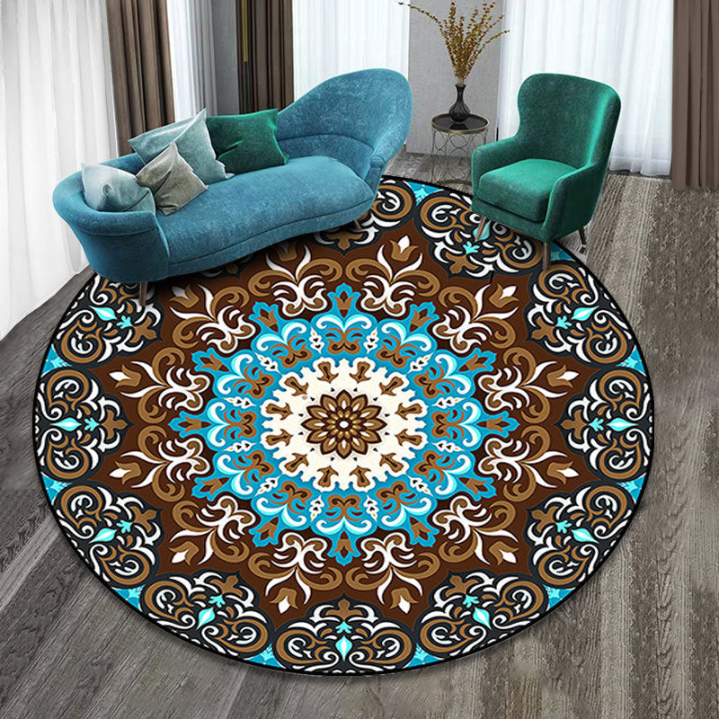 Lisslune | Colorfully patterned folk art printed carpet polyester Moroccan carpet with non-slip backing pet-friendly machine washable carpet for guest room