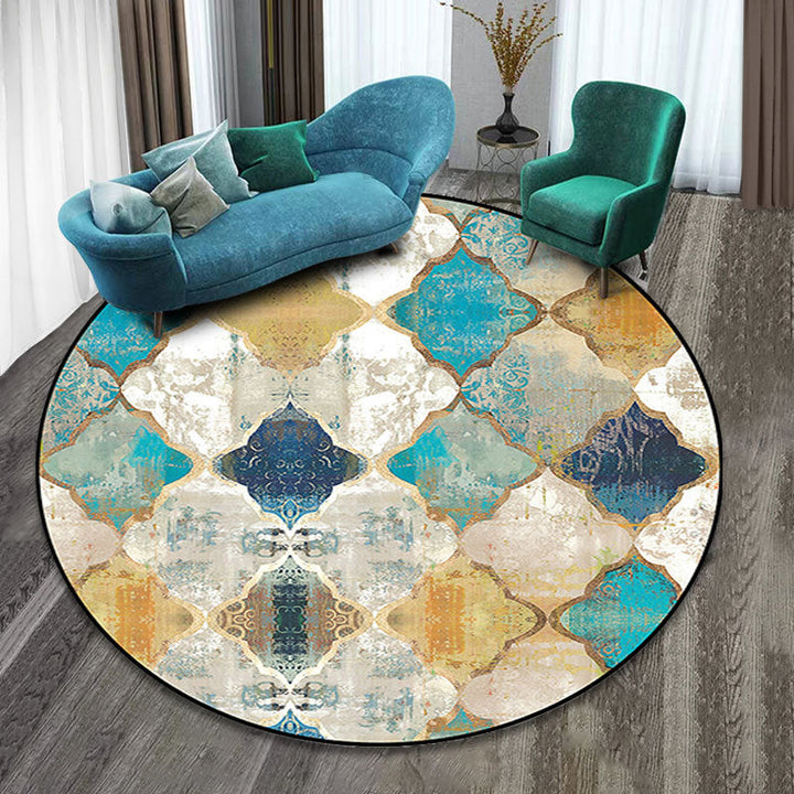 Lisslune | Colorfully patterned folk art printed carpet polyester Moroccan carpet with non-slip backing pet-friendly machine washable carpet for guest room