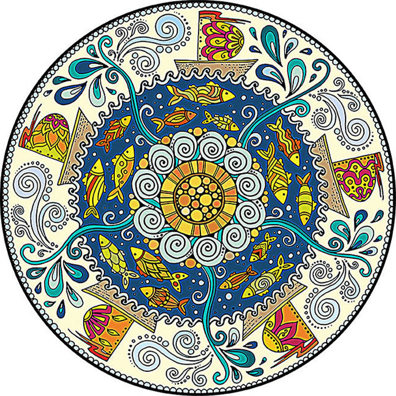 Lisslune | Colorfully patterned folk art printed carpet polyester Moroccan carpet with non-slip backing pet-friendly machine washable carpet for guest room