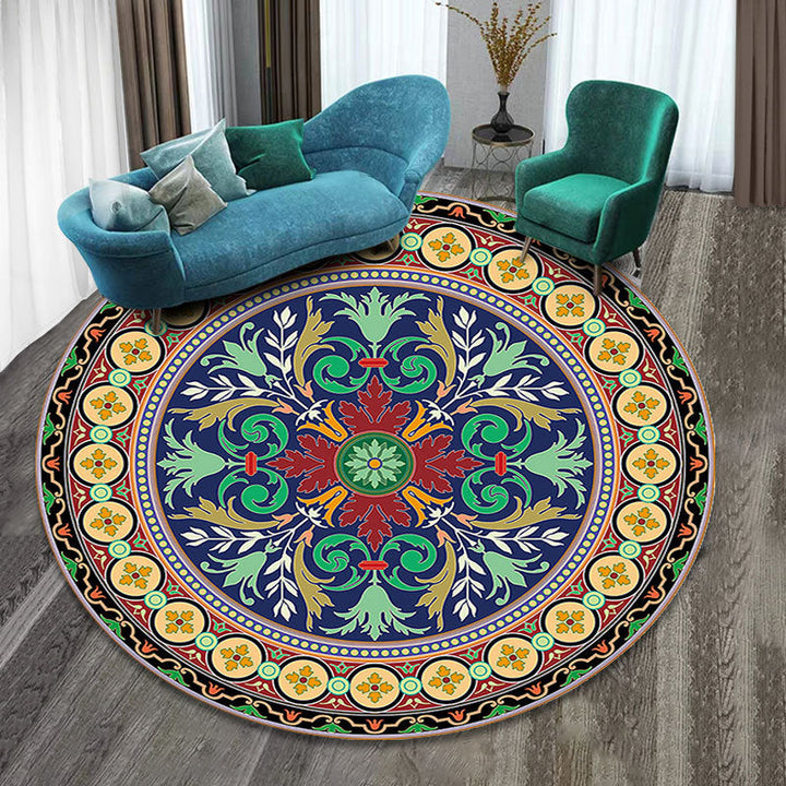 Lisslune | Colorfully patterned folk art printed carpet polyester Moroccan carpet with non-slip backing pet-friendly machine washable carpet for guest room