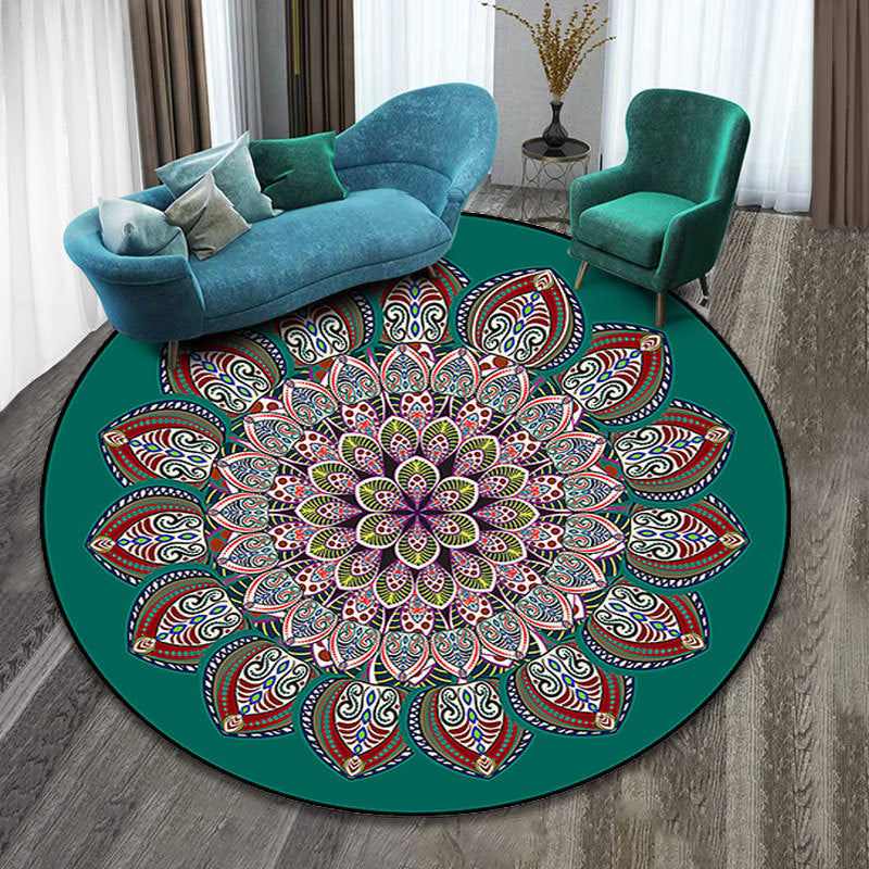 Lisslune | Colorfully patterned folk art printed carpet polyester Moroccan carpet with non-slip backing pet-friendly machine washable carpet for guest room