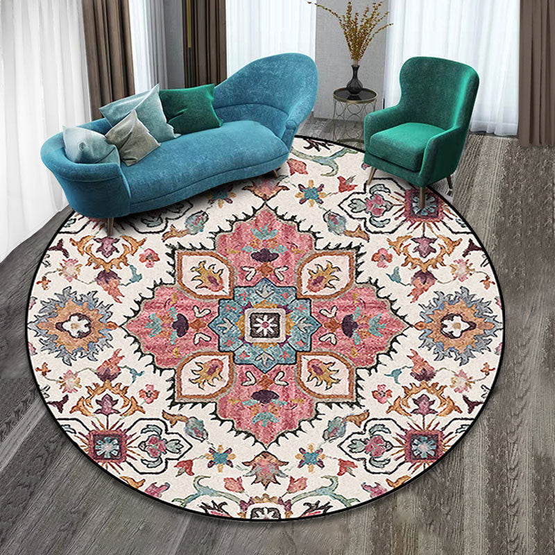 Lisslune | Colorfully patterned folk art printed carpet polyester Moroccan carpet with non-slip backing pet-friendly machine washable carpet for guest room