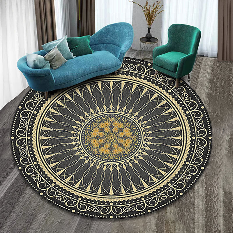 Lisslune | Colorfully patterned folk art printed carpet polyester Moroccan carpet with non-slip backing pet-friendly machine washable carpet for guest room