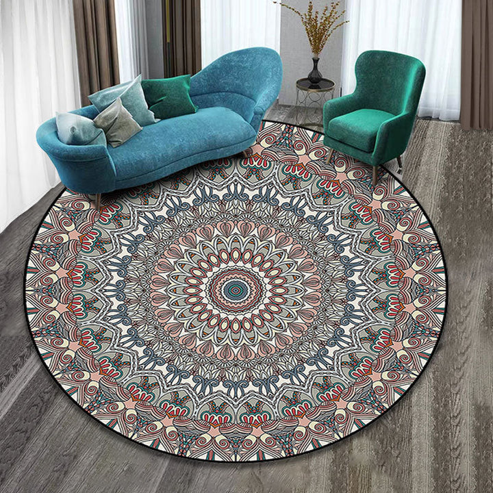 Lisslune | Colorfully patterned folk art printed carpet polyester Moroccan carpet with non-slip backing pet-friendly machine washable carpet for guest room