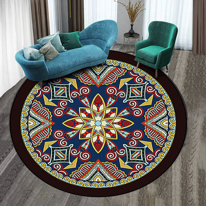 Lisslune | Colorfully patterned folk art printed carpet polyester Moroccan carpet with non-slip backing pet-friendly machine washable carpet for guest room
