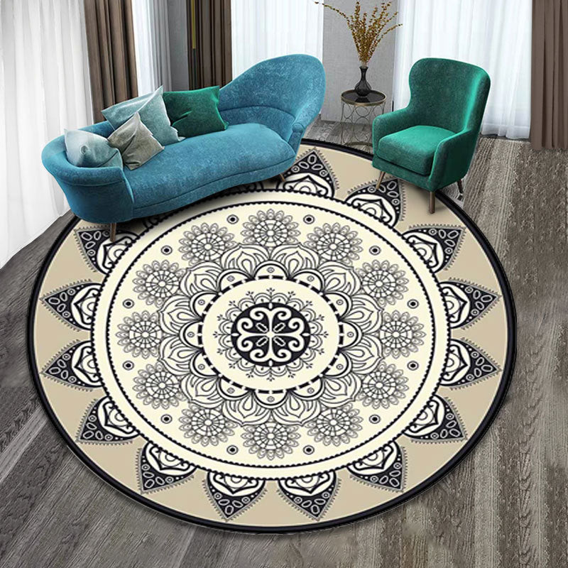 Lisslune | Colorfully patterned folk art printed carpet polyester Moroccan carpet with non-slip backing pet-friendly machine washable carpet for guest room
