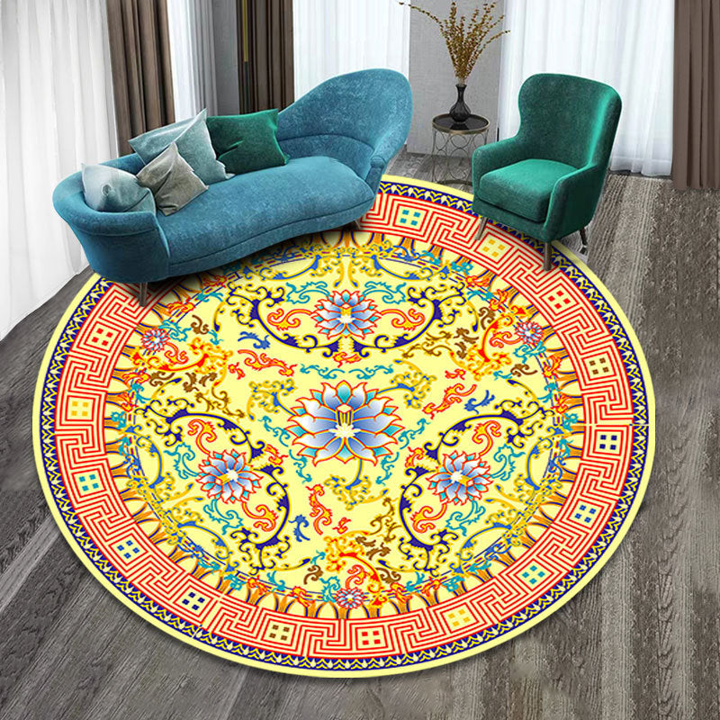 Lisslune | Colorfully patterned folk art printed carpet polyester Moroccan carpet with non-slip backing pet-friendly machine washable carpet for guest room