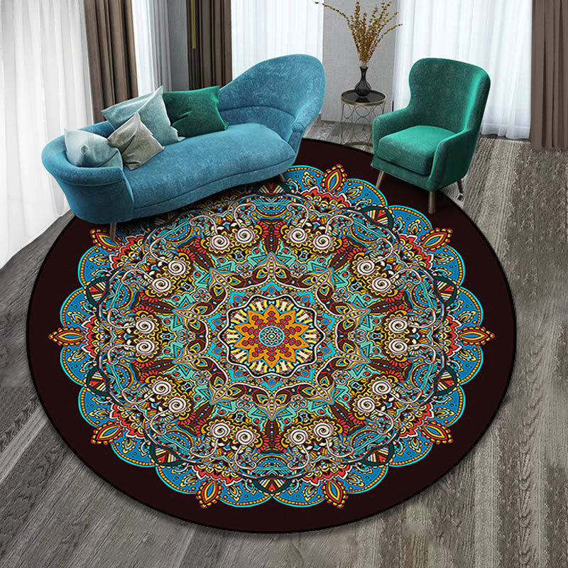 Lisslune | Colorfully patterned folk art printed carpet polyester Moroccan carpet with non-slip backing pet-friendly machine washable carpet for guest room