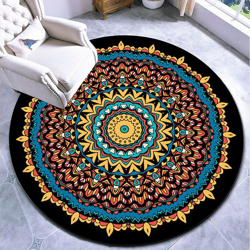 Lisslune | Stylish multicolored paisley print rug polypropylene Moroccan rug machine washable non-slip stain-resistant rug for lounge