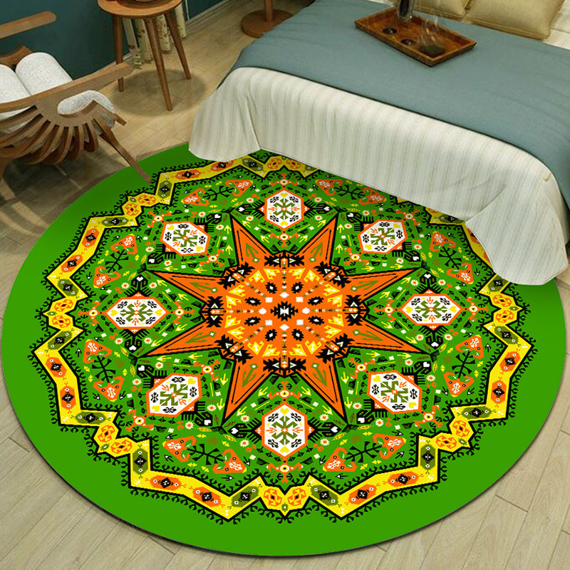 Lisslune | Exotic Multicolor Mandala Rug Polypropylene Moroccan Rug Pet Friendly Machine Washable Non-Slip Backing Rug for Bedroom