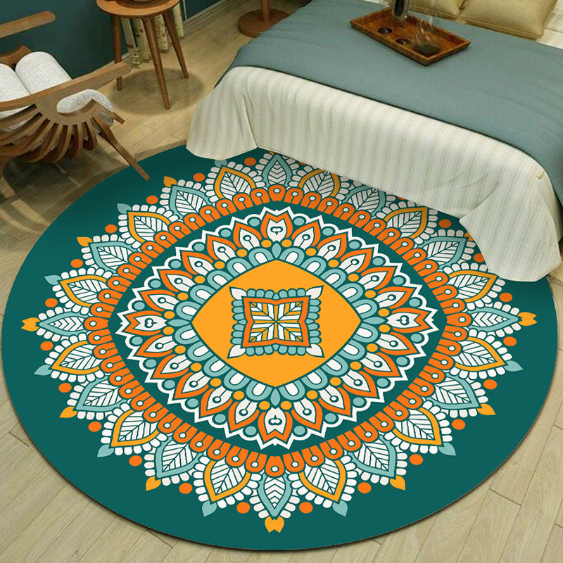 Lisslune | Exotic Multicolor Mandala Rug Polypropylene Moroccan Rug Pet Friendly Machine Washable Non-Slip Backing Rug for Bedroom