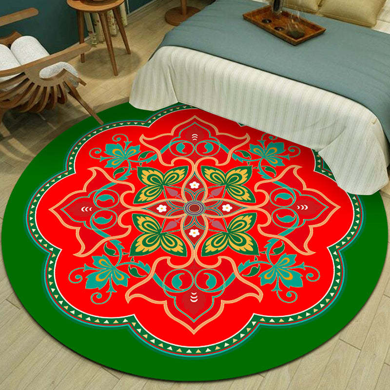 Lisslune | Exotic Multicolor Mandala Rug Polypropylene Moroccan Rug Pet Friendly Machine Washable Non-Slip Backing Rug for Bedroom