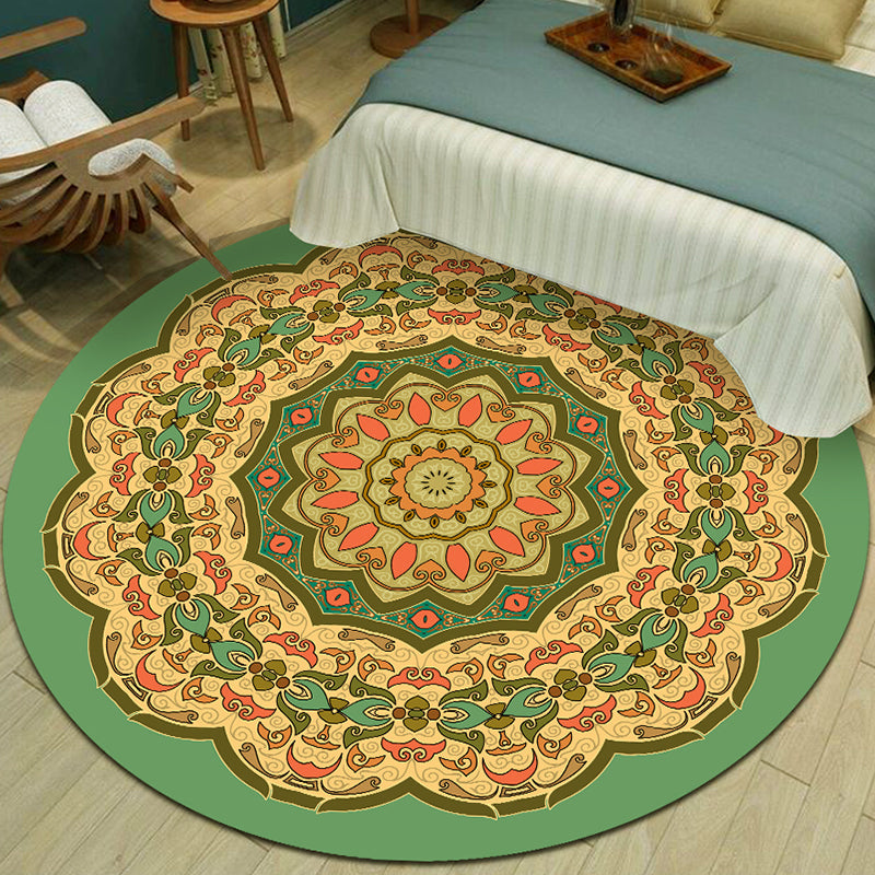 Lisslune | Exotic Multicolor Mandala Rug Polypropylene Moroccan Rug Pet Friendly Machine Washable Non-Slip Backing Rug for Bedroom