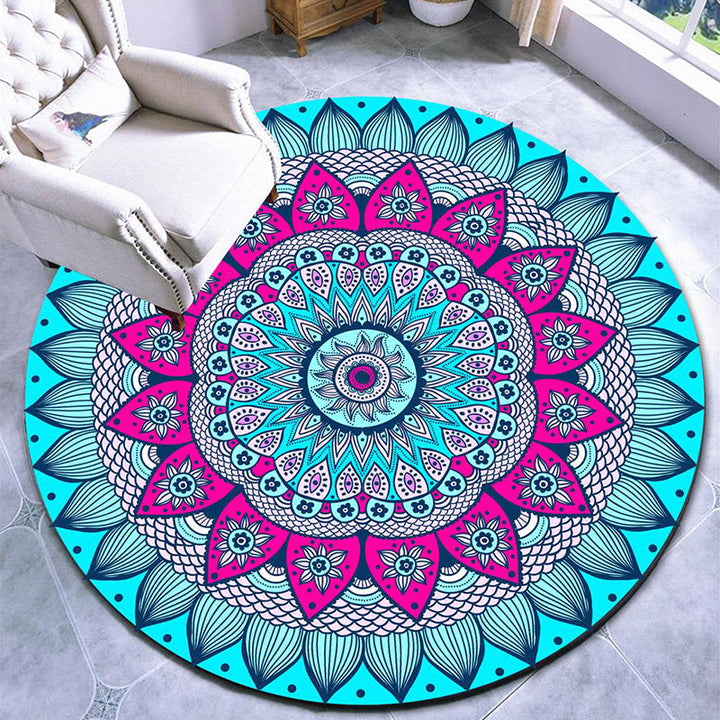 Lisslune | Beautiful mandala patterned rug Multicolored Moroccan area rug Polyester pet friendly stain resistant non-slip backing rug for tea room