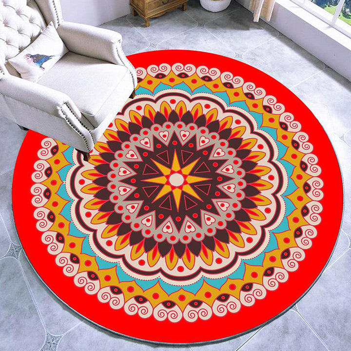 Lisslune | Beautiful mandala patterned rug Multicolored Moroccan area rug Polyester pet friendly stain resistant non-slip backing rug for tea room