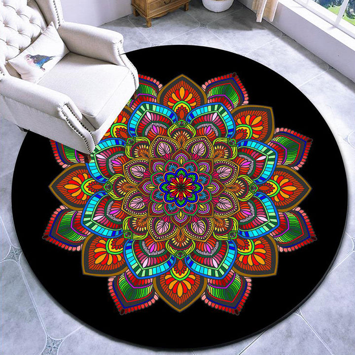 Lisslune | Beautiful mandala patterned rug Multicolored Moroccan area rug Polyester pet friendly stain resistant non-slip backing rug for tea room