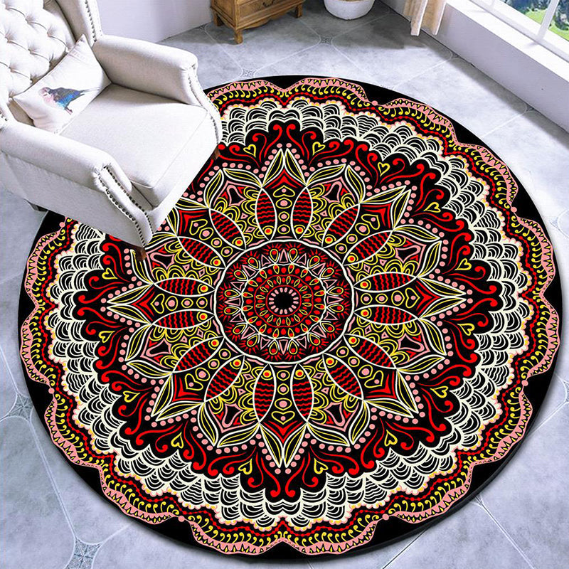 Lisslune | Beautiful mandala patterned rug Multicolored Moroccan area rug Polyester pet friendly stain resistant non-slip backing rug for tea room