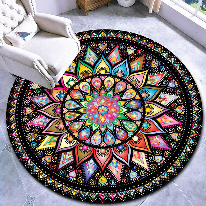Lisslune | Beautiful mandala patterned rug Multicolored Moroccan area rug Polyester pet friendly stain resistant non-slip backing rug for tea room
