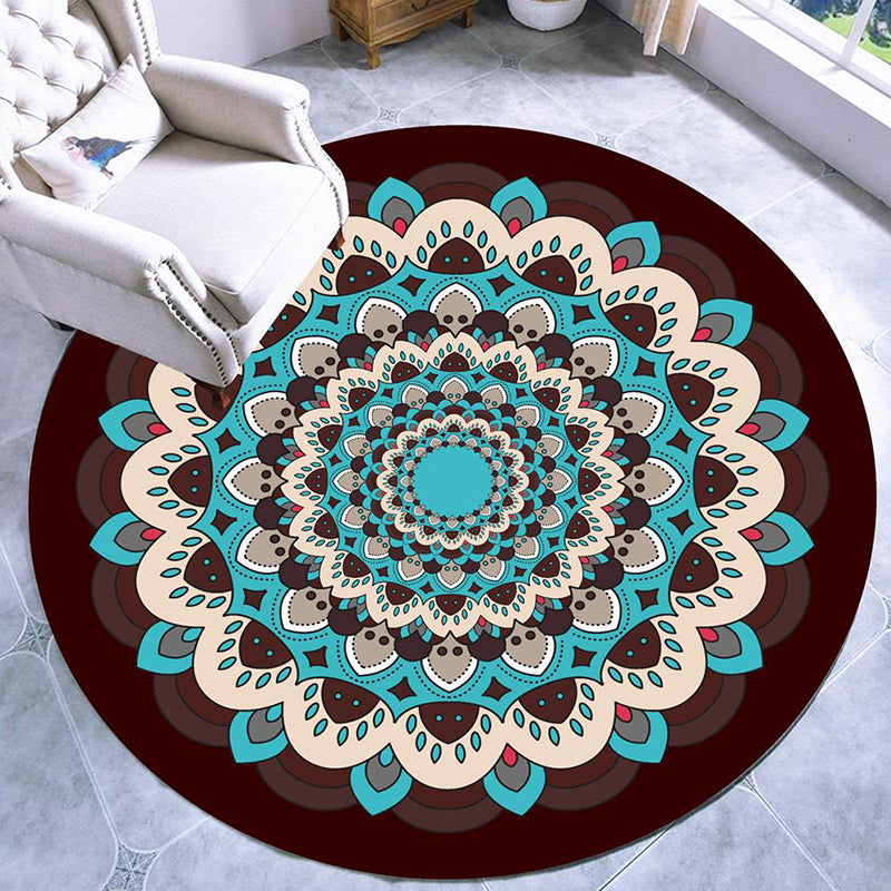 Lisslune | Beautiful mandala patterned rug Multicolored Moroccan area rug Polyester pet friendly stain resistant non-slip backing rug for tea room