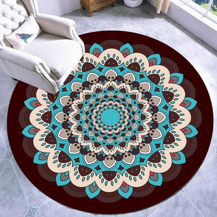 Lisslune | Beautiful mandala patterned rug Multicolored Moroccan area rug Polyester pet friendly stain resistant non-slip backing rug for tea room