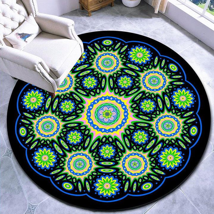 Lisslune | Beautiful mandala patterned rug Multicolored Moroccan area rug Polyester pet friendly stain resistant non-slip backing rug for tea room
