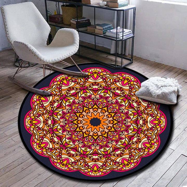 Lisslune | Folks Multicolor Mandala Rug Synthetic Moroccan Rug Machine Washable Non-Slip Pet Friendly Living Room Rug