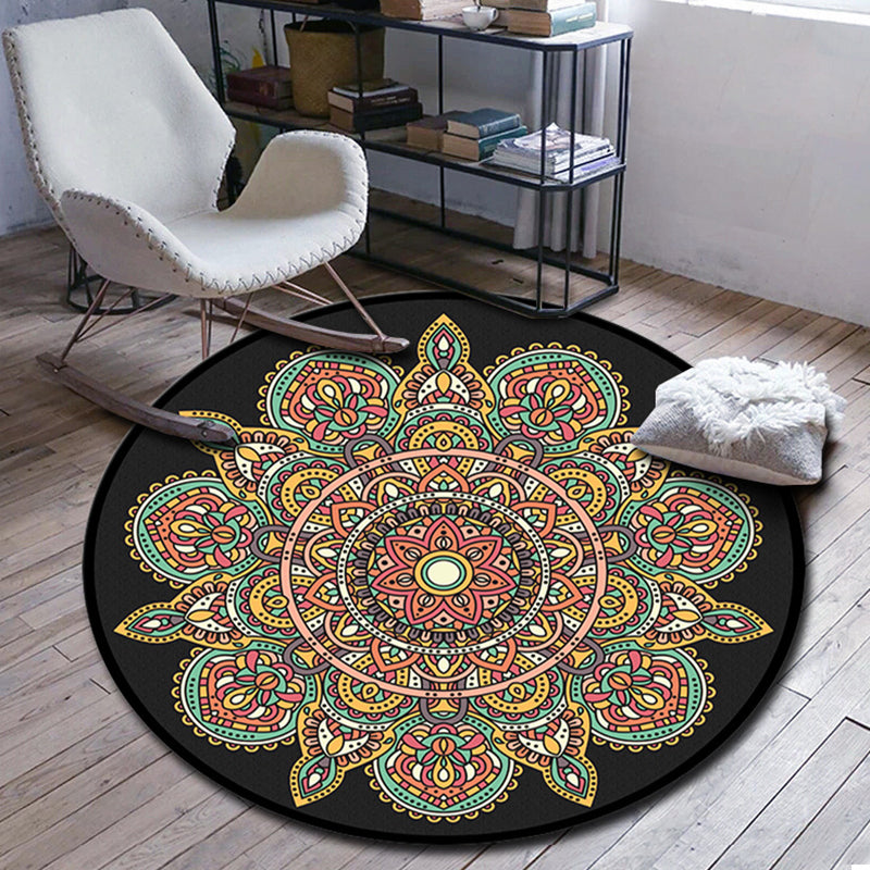 Lisslune | Folks Multicolor Mandala Rug Synthetic Moroccan Rug Machine Washable Non-Slip Pet Friendly Living Room Rug