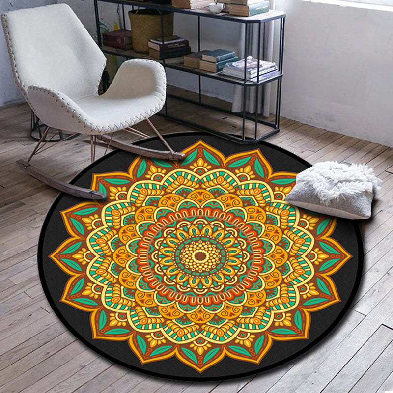 Lisslune | Folks Multicolor Mandala Rug Synthetic Moroccan Rug Machine Washable Non-Slip Pet Friendly Living Room Rug