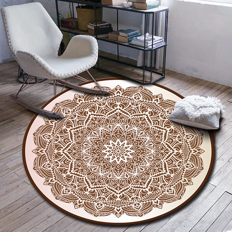 Lisslune | Folks Multicolor Mandala Rug Synthetic Moroccan Rug Machine Washable Non-Slip Pet Friendly Living Room Rug