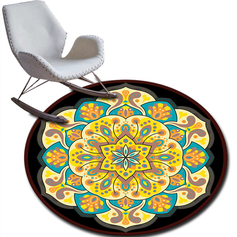 Lisslune | Folks Multicolor Mandala Rug Synthetic Moroccan Rug Machine Washable Non-Slip Pet Friendly Living Room Rug
