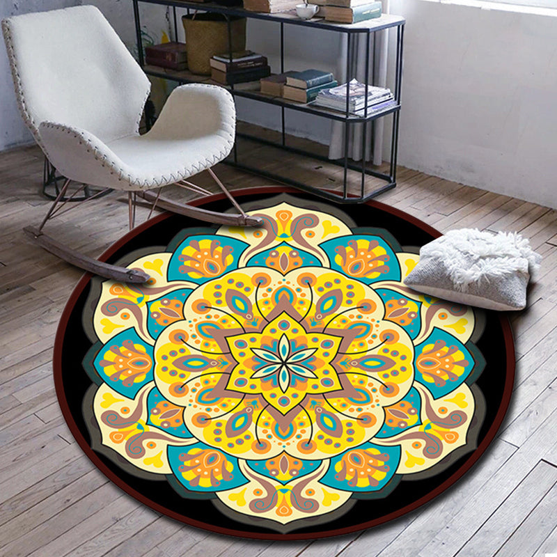 Lisslune | Folks Multicolor Mandala Rug Synthetic Moroccan Rug Machine Washable Non-Slip Pet Friendly Living Room Rug