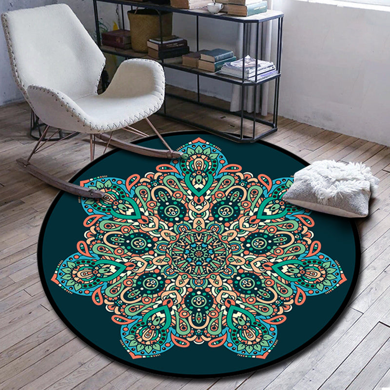 Lisslune | Folks Multicolor Mandala Rug Synthetic Moroccan Rug Machine Washable Non-Slip Pet Friendly Living Room Rug