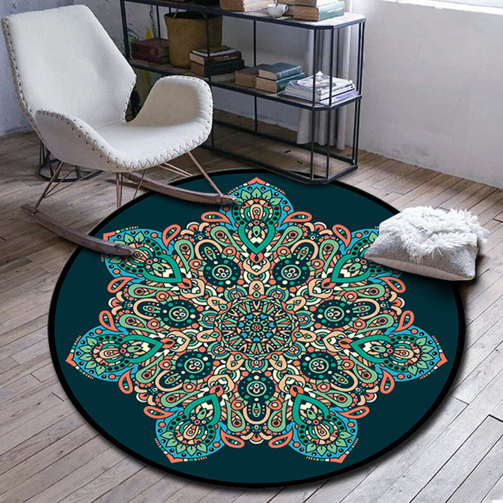Lisslune | Folks Multicolor Mandala Rug Synthetic Moroccan Rug Machine Washable Non-Slip Pet Friendly Living Room Rug