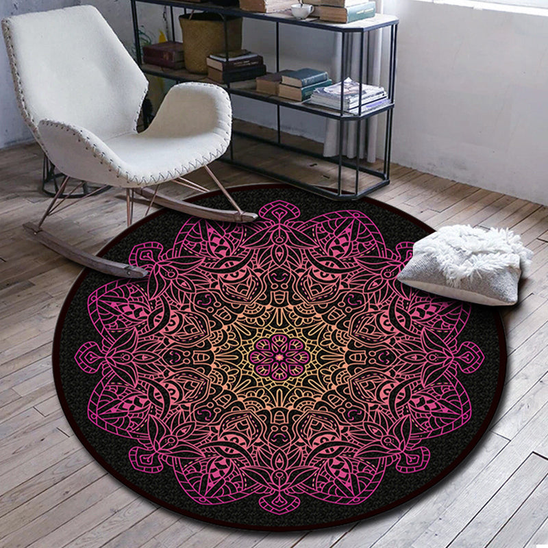Lisslune | Folks Multicolor Mandala Rug Synthetic Moroccan Rug Machine Washable Non-Slip Pet Friendly Living Room Rug