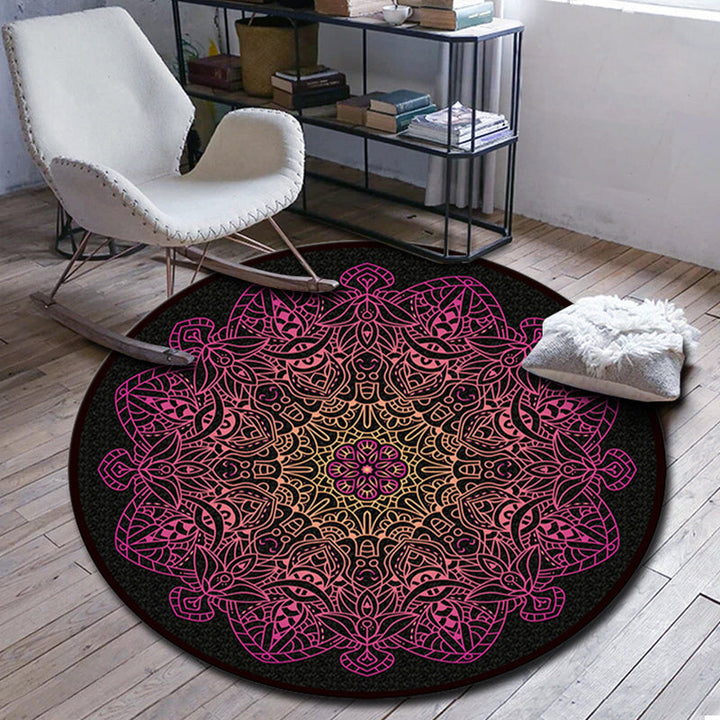 Lisslune | Folks Multicolor Mandala Rug Synthetic Moroccan Rug Machine Washable Non-Slip Pet Friendly Living Room Rug