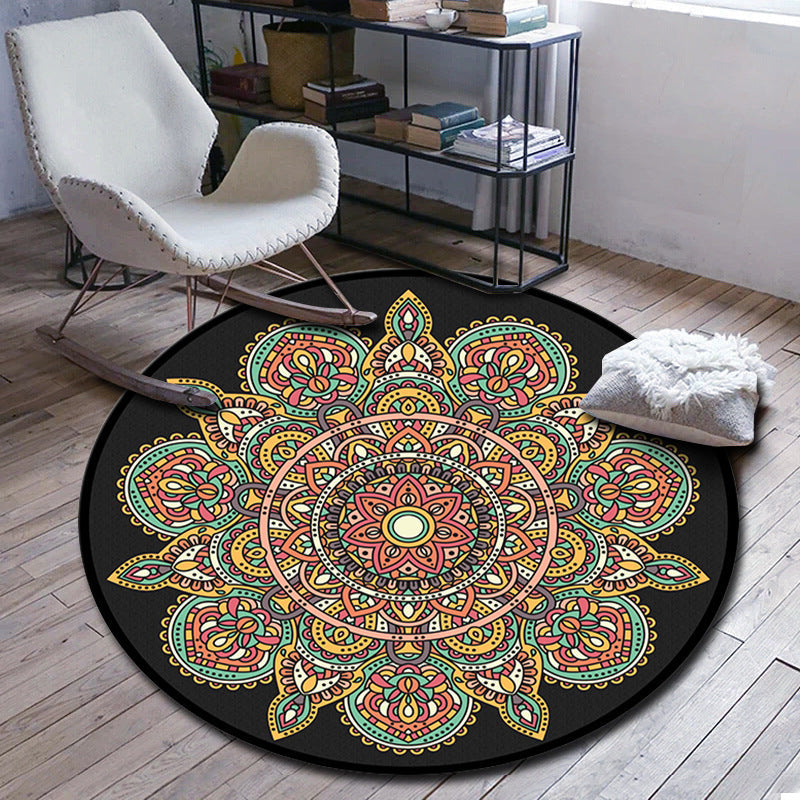 Lisslune | Folks Multicolor Mandala Rug Synthetic Moroccan Rug Machine Washable Non-Slip Pet Friendly Living Room Rug