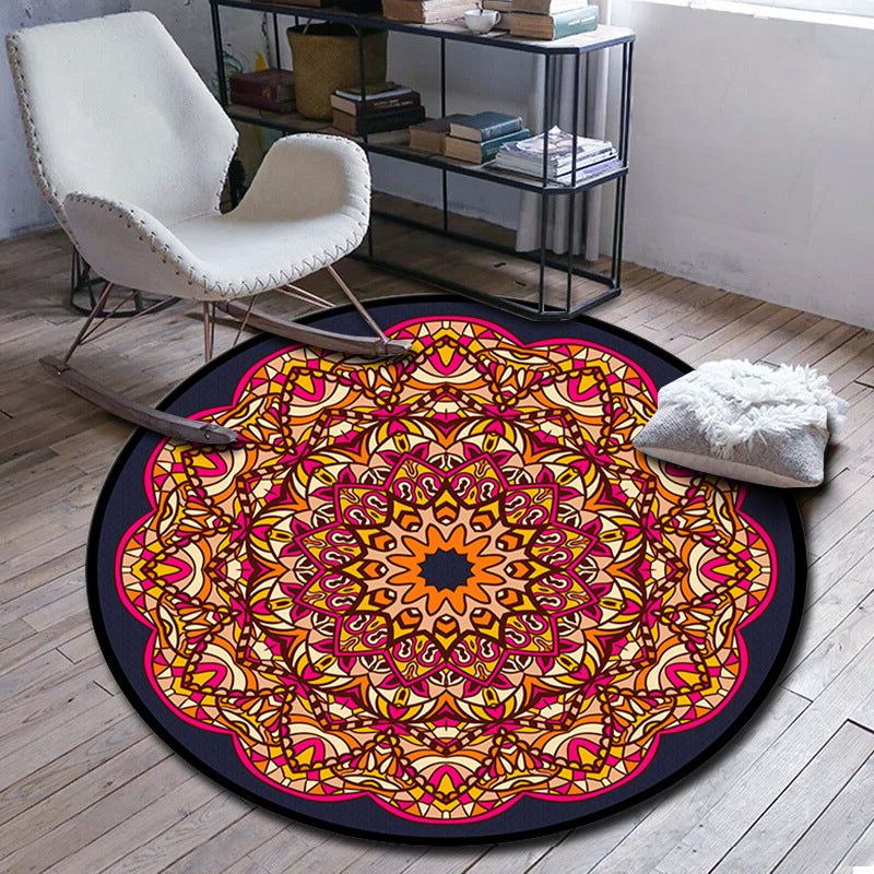 Lisslune | Folks Multicolor Mandala Rug Synthetic Moroccan Rug Machine Washable Non-Slip Pet Friendly Living Room Rug