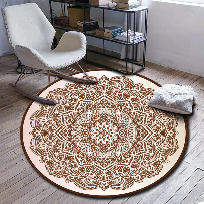 Lisslune | Folks Multicolor Mandala Rug Synthetic Moroccan Rug Machine Washable Non-Slip Pet Friendly Living Room Rug