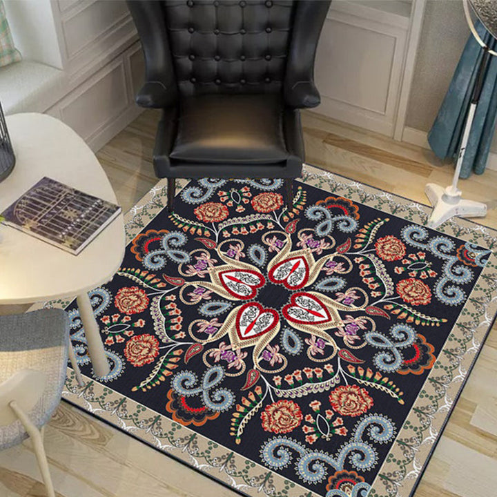 Lisslune | Shabby Chic Floral Area Rug Multicolor Persian Carpet Polypropylene Anti-Slip Backing Washable Pet-Friendly Rug for Foyer