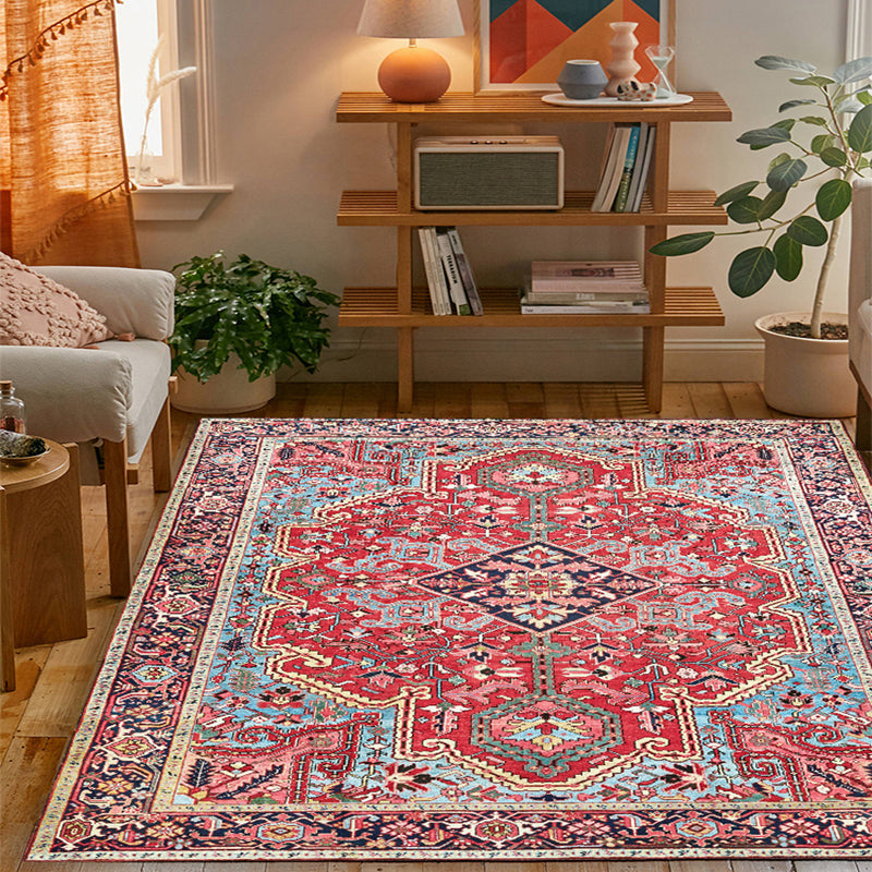 Lisslune | Persian Home Rug Multicolored Symmetrical Print Rug Polyester Non-Slip Backing Machine Washable Stain Resistant Rug