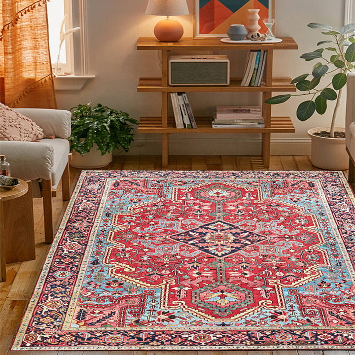 Lisslune | Persian Home Rug Multicolored Symmetrical Print Rug Polyester Non-Slip Backing Machine Washable Stain Resistant Rug