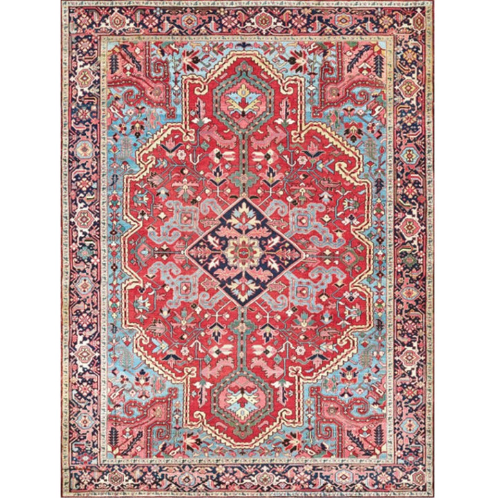 Lisslune | Persian Home Rug Multicolored Symmetrical Print Rug Polyester Non-Slip Backing Machine Washable Stain Resistant Rug