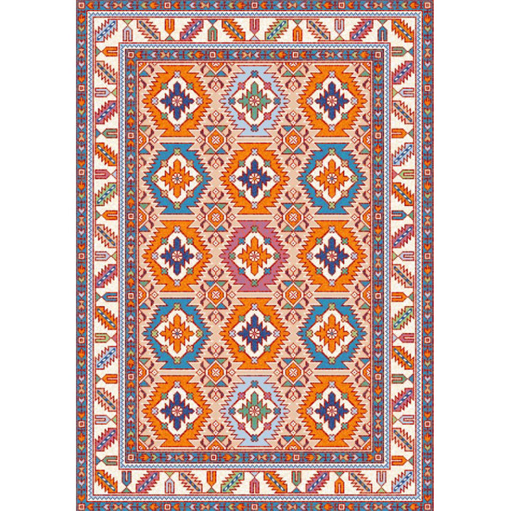 Lisslune | Persian Home Rug Multicolored Symmetrical Print Rug Polyester Non-Slip Backing Machine Washable Stain Resistant Rug
