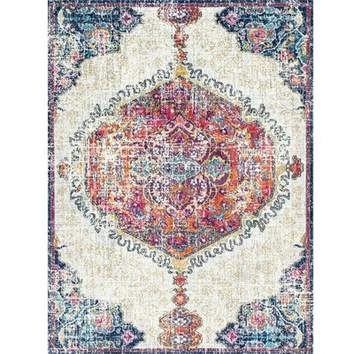 Lisslune | Persian Home Rug Multicolored Symmetrical Print Rug Polyester Non-Slip Backing Machine Washable Stain Resistant Rug