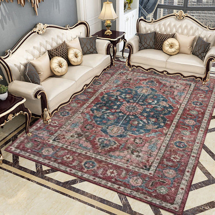 Lisslune | Classic multicolored Persian carpet polypropylene floral carpet washable stain resistant non-slip carpet for guest room