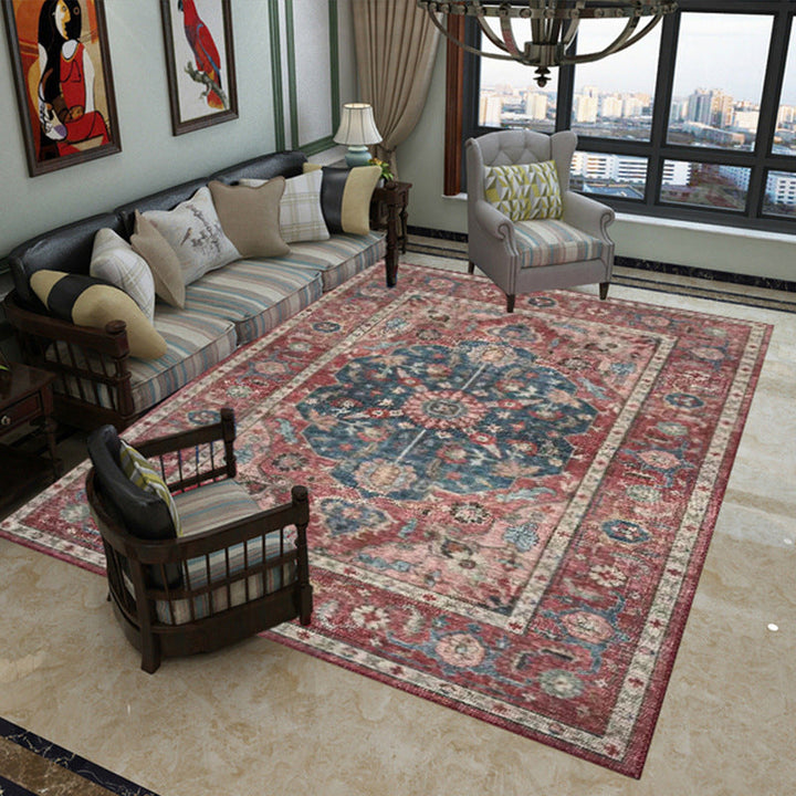 Lisslune | Classic multicolored Persian carpet polypropylene floral carpet washable stain resistant non-slip carpet for guest room
