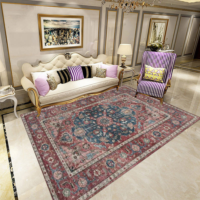 Lisslune | Classic multicolored Persian carpet polypropylene floral carpet washable stain resistant non-slip carpet for guest room