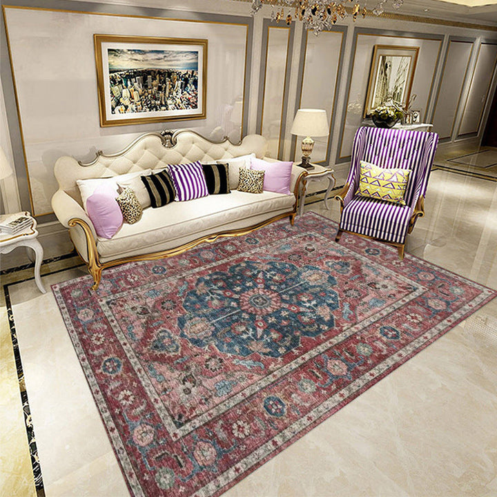 Lisslune | Classic multicolored Persian carpet polypropylene floral carpet washable stain resistant non-slip carpet for guest room