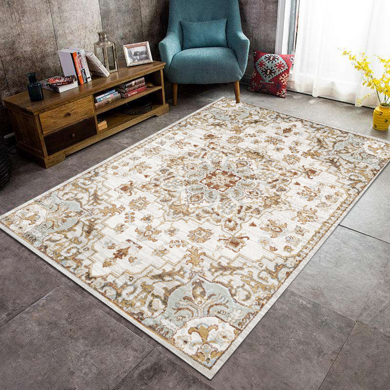 Lisslune | Washed Jacquard Print Rug Multicolor Persian Rug Synthetic Non-slip Washable Stain-resistant Rug for Tearoom