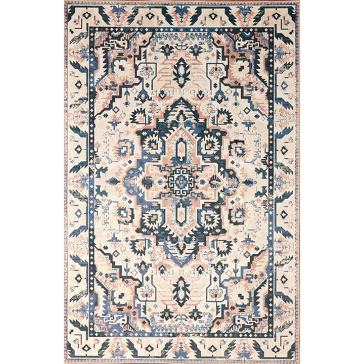 Lisslune | Washed Jacquard Print Rug Multicolor Persian Rug Synthetic Non-slip Washable Stain-resistant Rug for Tearoom